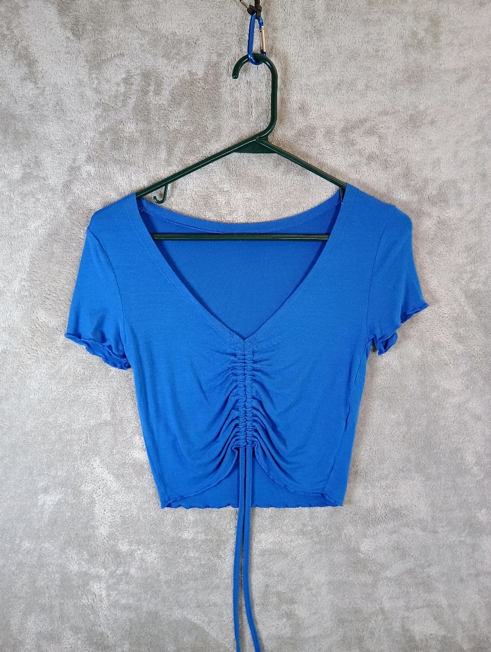 Blue Ruched V-Neck With Tie Strap Juniors Top XS